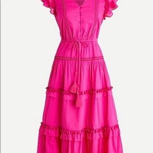 J. Crew Hot Pink Pom Pom Cotton Voile Midi Dress